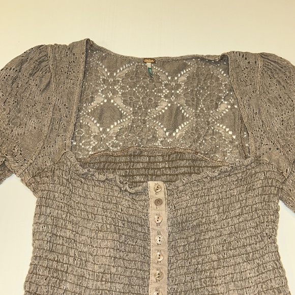 Free People Blouse Size XS Tan/Gray Stretchy - Picture 2 of 9